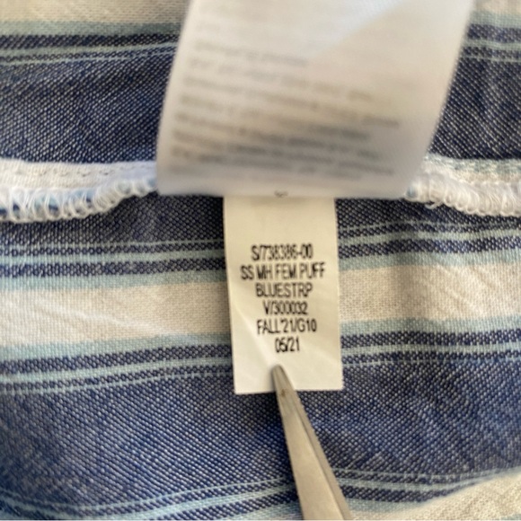 Old Navy Puff-Sleeve Tiered Midi Swing Dress in Blue Striped Small S Pockets - Picture 13 of 15